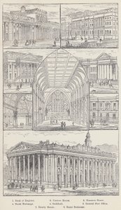 Bank of England, Custom House, Mansion House, Stock Exchange, Guildhall, General Post Office, Trinity House, Royal Exchange (gravyr) av English School