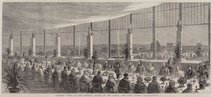 Bankett ges på Crystal Palace av Sir Joseph och Lady Paxton (gravyr) av English School