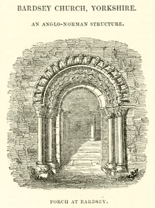 Bardsey Church, Yorkshire, en anglo-normansk struktur, veranda vid Bardsey av English School