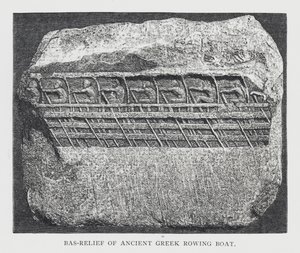 Basrelief av antik grekisk roddbåt (gravyr) av English School