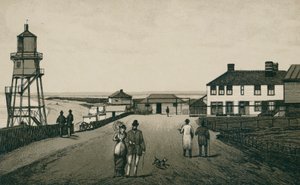 Badhus och sandstrand, Dovercourt (litografi) av English School