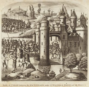 Slaget vid Calais mellan kungen av England under Sir Walter Manny och fransmännen av English School