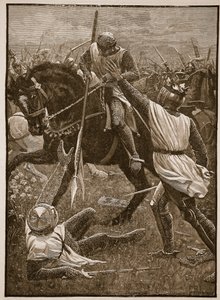 Battle of Evesham: King Henry in danger, illustration från Cassells Illustrated History of England (sepiafoto) av English School