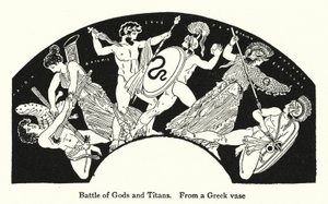 Slaget mellan gudar och titaner (litografi) av English School