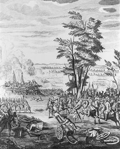 Slaget vid Malplaquet, 11 september 1709, från "History of Queen Anne", 1740 av English School