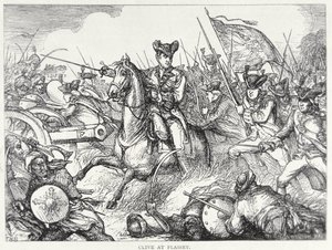Slaget vid Plassey (färg litho) av English School