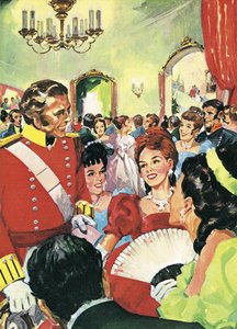 Var snäll mot stackars Becky! En scen ur William Makepeace Thackerays Vanity Fair av English School