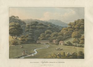 Beaudesert Park: färgad akvatintgravyr, 1816 av English School