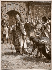 Becket före sina fiender i Council Hall i Northampton, illustration från Cassells Illustrated History of England (sepiafoto) av English School