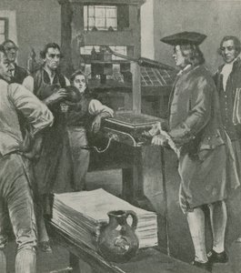 Benjamin Franklin besöker sina gamla mästare tryckeri i London av English School