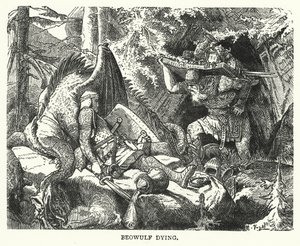 Beowulf dör (gravyr) av English School