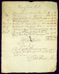 Bill från Daniel Porter till New College, 1690 av English School