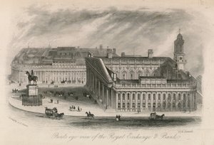 Fågelperspektiv av Royal Exchange och Bank av English School