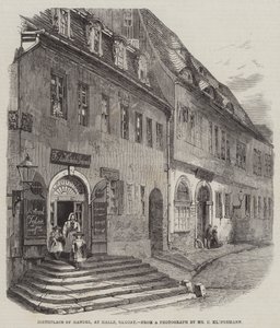 Händels födelseplats i Halle, Sachsen (gravyr) av English School