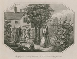 Biskop Gardiner tillrättavisad av kung Henrik VIII efter hans försoning med Catherine Parr av English School