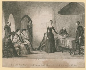 Biskop Gardiners konferens med Jane i Beauchamp Tower av English School