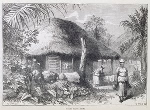 Black Habitations, från "Santo Domingo Past and Present" av Samuel Hazard, pub. 1873 (gravyr) av English School