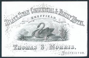 Black Swan Commercial & Family Hotel, Sheffield, handelskort av English School