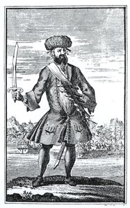 Blackbeard the Pirate, från A General History of the Robberies and Murders of the most Notorious Pyrates av kapten Charles Johnson, publicerad 1724 av English School