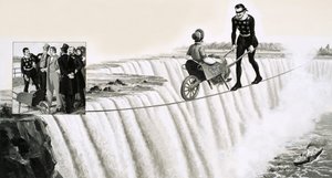 O Blondin (Francois Gravelet) o loo tuleia se uili uili i luga o se maea i luga o le Niagara Falls Seed av English School