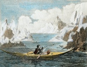 En grönländsk mans båt, ca 1779 (gravyr) av English School