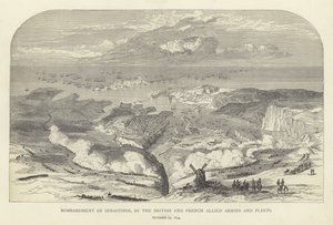 De brittiska och franska allierade arméerna och flottorna bombade Sebastopol, 17 oktober 1854 av English School