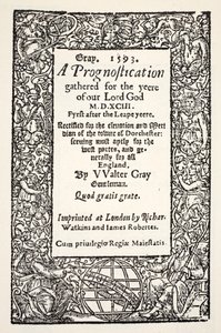 Gräns med jordklotet vid foten, en prognosticering av Walter Gray, tryckt av Watkins och Roberts, 1593 av English School