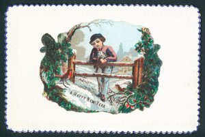 Pojke lutad på grinden, nyårskort av English School