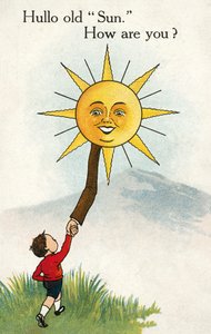 Pojke som säger hej till solen (färglitografi) av English School