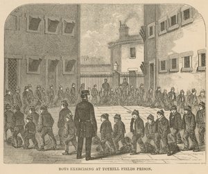 Pojkar tränar på Tothill Fields Prison av English School