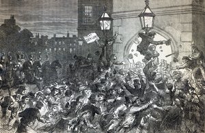 Bread Riot vid ingången till underhuset 1815 av English School