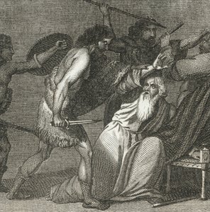 Brennus och hans trupper dödar de ärevördiga männen (gravyr) av English School
