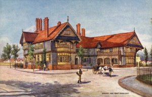 Bridge Inn, Port Sunlight (färg litho) av English School