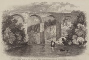 Bro över floden Wear på Durham and Bishop-Auckland Branch of the North-Eastern Railway (gravyr) av English School