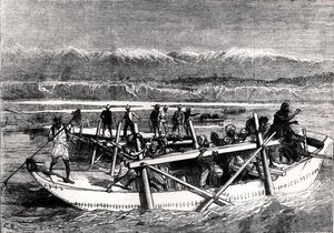 Överbrygga Kabulfloden vid Jellalabad (gravyr) (s/v foto) av English School