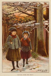Bringing Home the Holly (färg litho) av English School