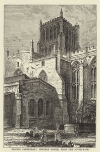 Bristol Cathedral, centrala tornet, från sydost av English School