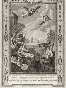 Brittiska amiralen George Rodneys seger över den franska flottan under befälet av Comte de Grasse vid slaget vid Saintes, amerikanska frihetskriget, 1782 av English School