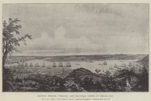 Brittiska, franska, turkiska och egyptiska flottor i Beicos Bay (litho) av English School