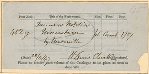 British Museum, Book Order Slip, 23 november [18?]47 av English School