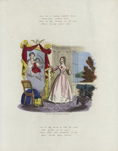 Brittiskt valentinkort med en bild av en kvinna som tittar i en spegel av English School
