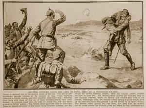 Brittisk officer ger sitt liv för att rädda en sårad fiendes liv, 1914-19 av English School