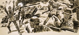 Brittiska trupper attackerar den position som innehas av Rommels Afrikakorps av English School