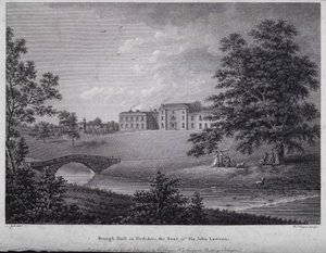 Brough Hall i Yorkshire, sätet för Sir John Lawson (gravering) av English School