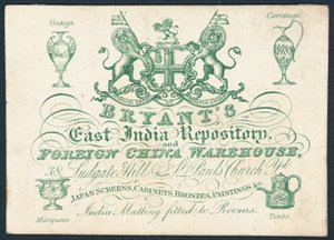 Bryants, East India Repository och utländskt porslinslager, handelskort av English School