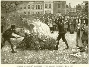Burning of Blounts Broschyr av den vanlige bödeln av English School