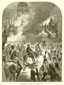 Burning of Old St. Pauls, 1666 av English School