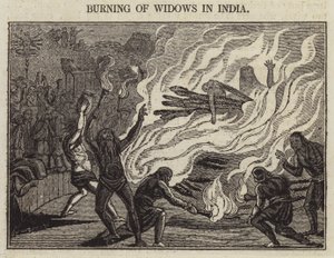 Bränning av änkor i Indien (gravyr) av English School