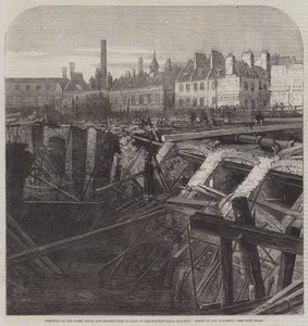 Sprängning av flottans dike och förstörelse av en del av Metropolitan Railway, olycksplatsen (gravyr) av English School