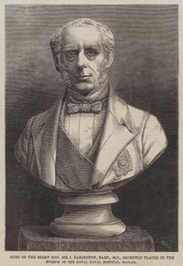 Rättens byst ärade Sir J Pakington, Baronet, MP, nyligen placerad i Museum of the Royal Naval Hospital, Haslar (gravyr) av English School